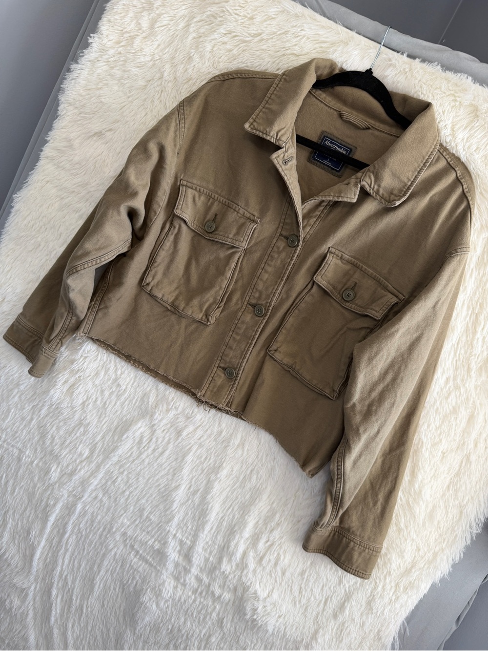 Abercrombie & Fitch Womens Oversized Cropped Utility Twill Jacket Size L Khaki
